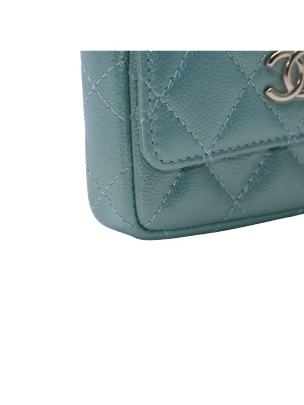 Chanel Quilted Chain Flap Coin Purse CC Logo Caviar Leather